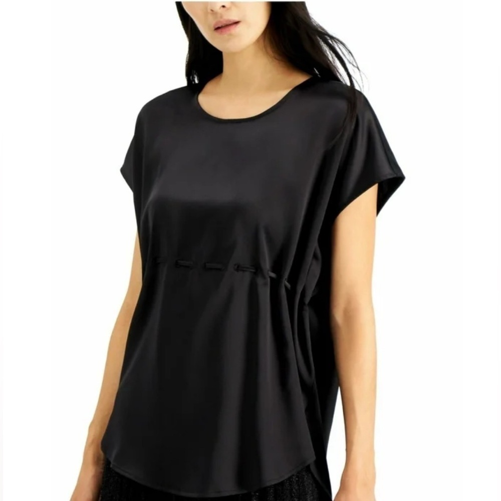 Alfani Elegant Deep Black Emerald Safari Women's Top.   Size-X-Large Petite